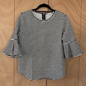 Black and white strip bell sleeve blouse-Medium